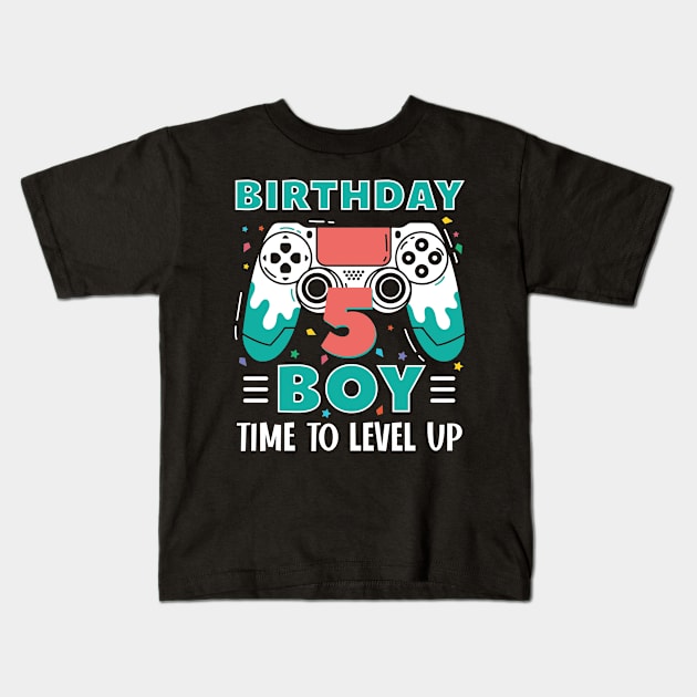 5th Birthday Boy Gamer Funny B-day Gift For Boys kids toddlers Kids T-Shirt by truong-artist-C